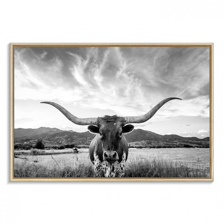 Modern living room featuring Longhorn Cow Wall Art Canvas Print.