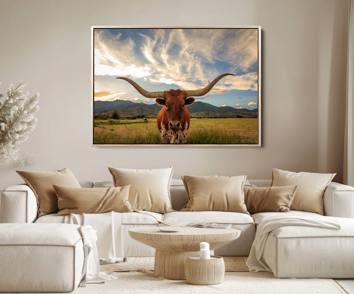 Texas Longhorn Canvas Wall Art – Majestic Triptych Animal Print – Rustic Western Decor for Living Room or Office – Ready to Hang