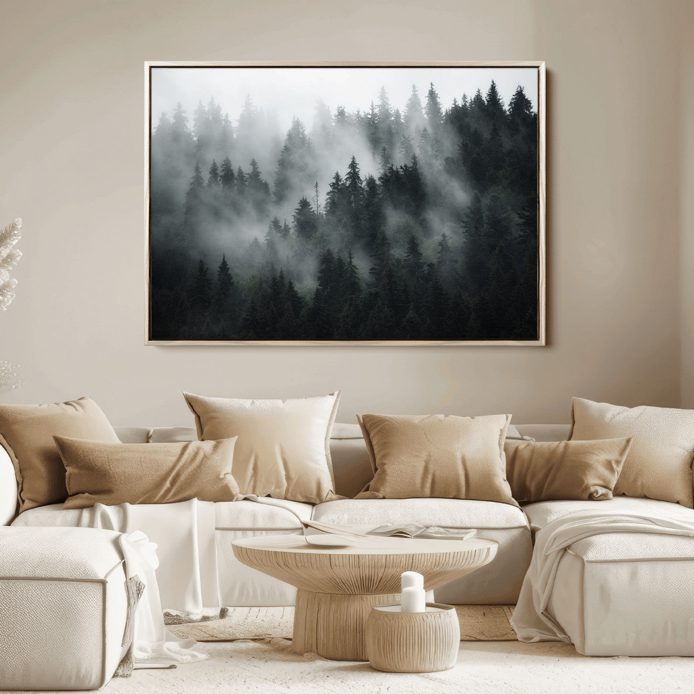 52359-MGV-CV-36X24-Foggy Forest Wall Art Canvas Print | 3 Panel Large Misty Landscape for Dining Room, Office, or Living Room | Ready to Hang Nature Deco