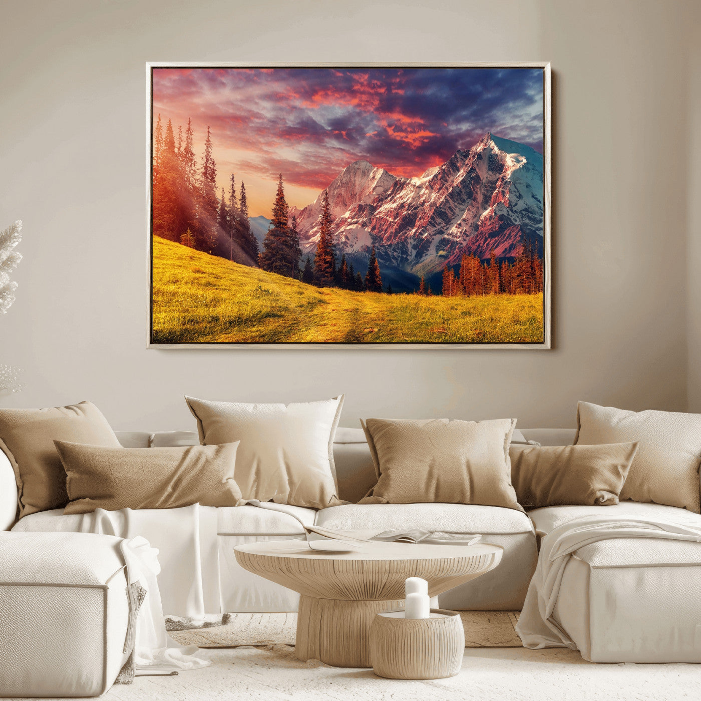 48448-MGV-FC-36X24_Natural-Mountain and Daylight Red Sunset Wall Art Canvas Print