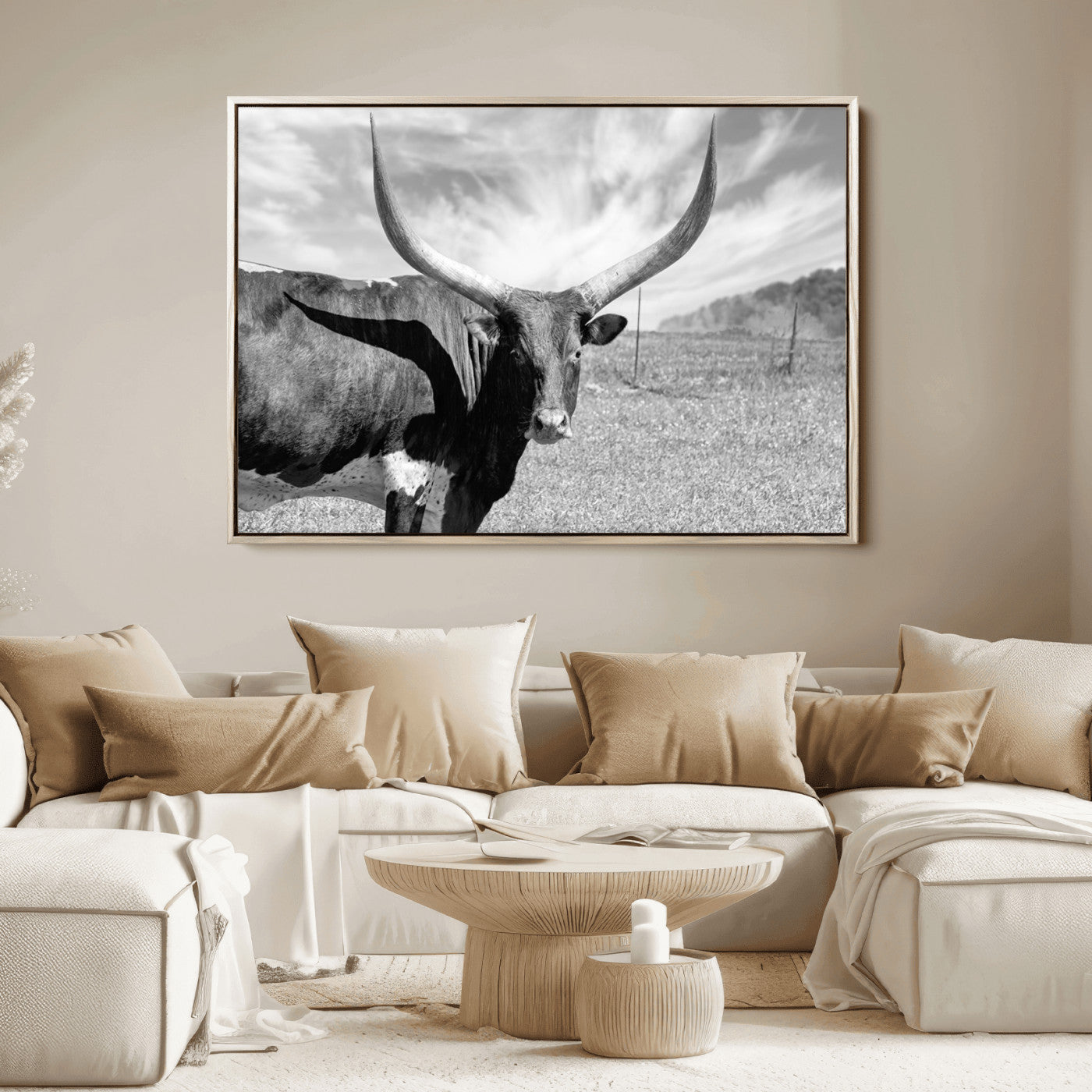 30017-MGV-FC-36X24_Natural-Cattle Wall Art Longhorn Cow Canvas Print