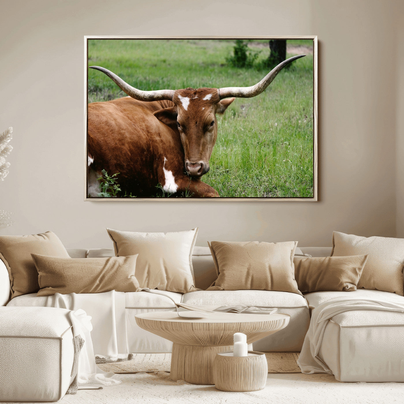45997-MGV-FC-36X24_Natural-Longhorn Cow Animal Wall Art Canvas Print