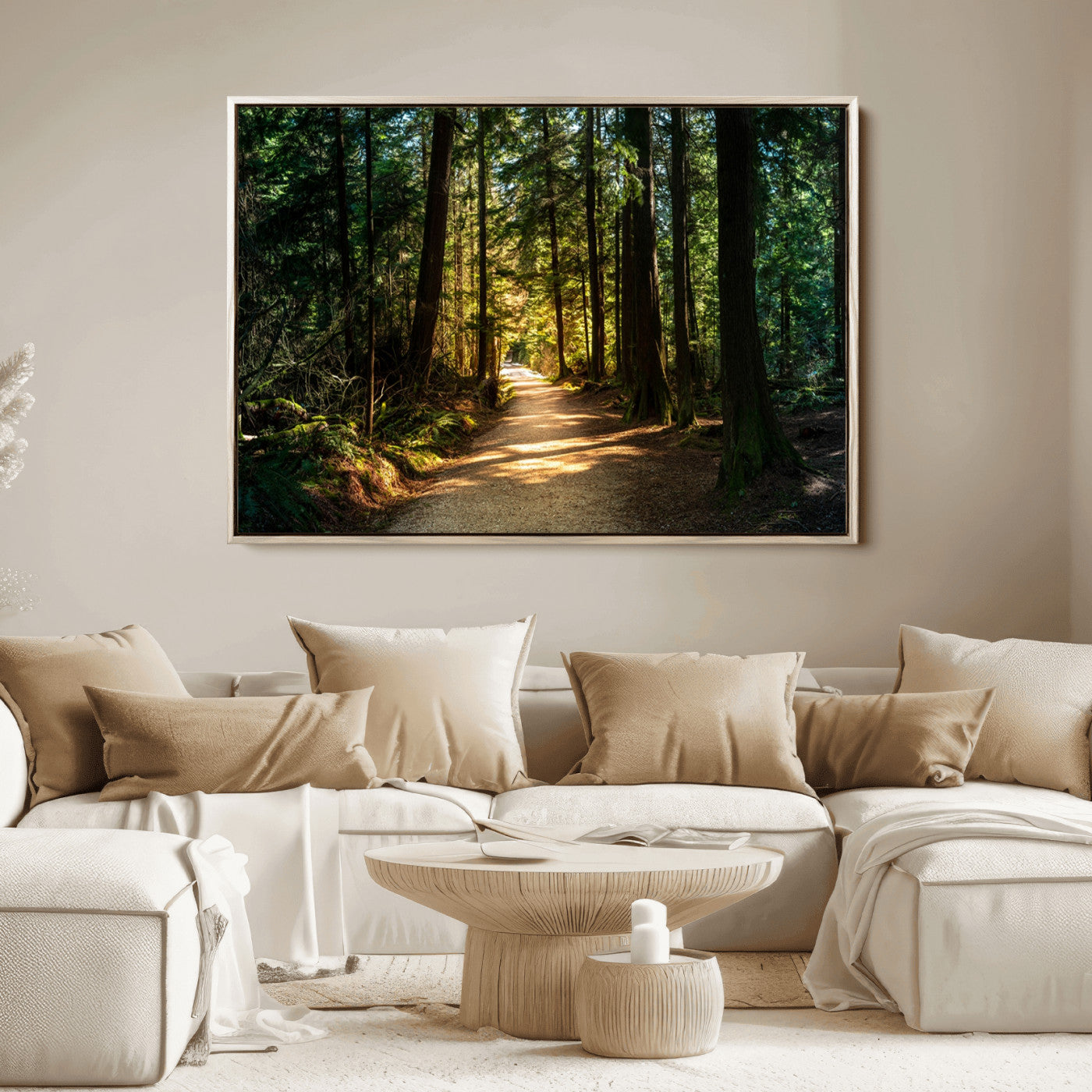 51762-MGV-CV-36X24-Sunlit Forest Pathway Canvas Print | 3 Panel Large Nature Wall Art for Living Room, Office, or Modern Space | Tranquil Scenic Forest, Ready
