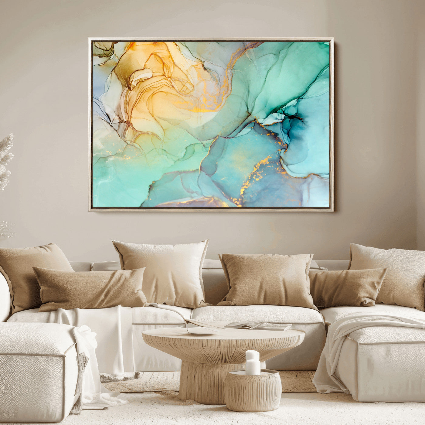47242-MGV-CV-36X24-Green Marble Fluid Effect Wall Art Abstract Canvas Wall Art Print
