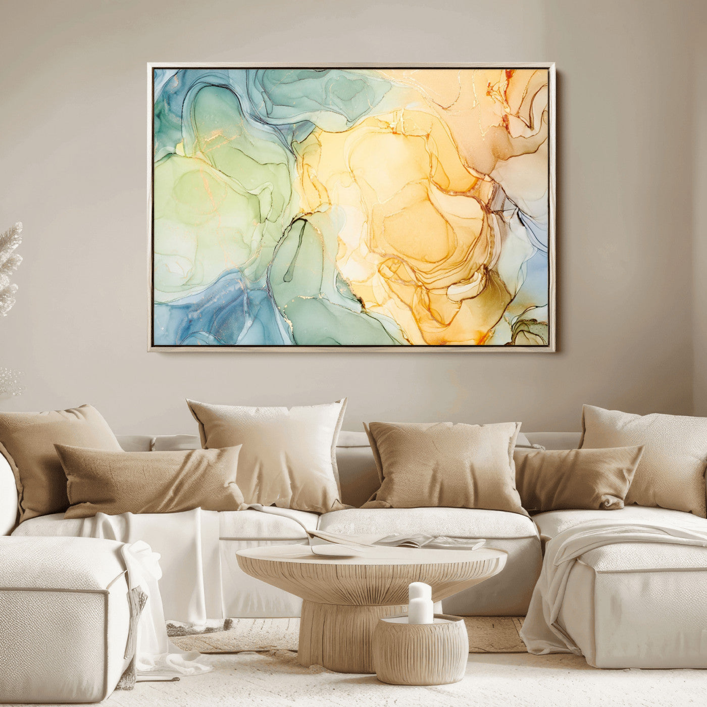 42195-MGV-CV-36X24-Green and Yellow Marble Fluid Effect Wall Art, Green and Yellow Marble Canvas Wall Art Print