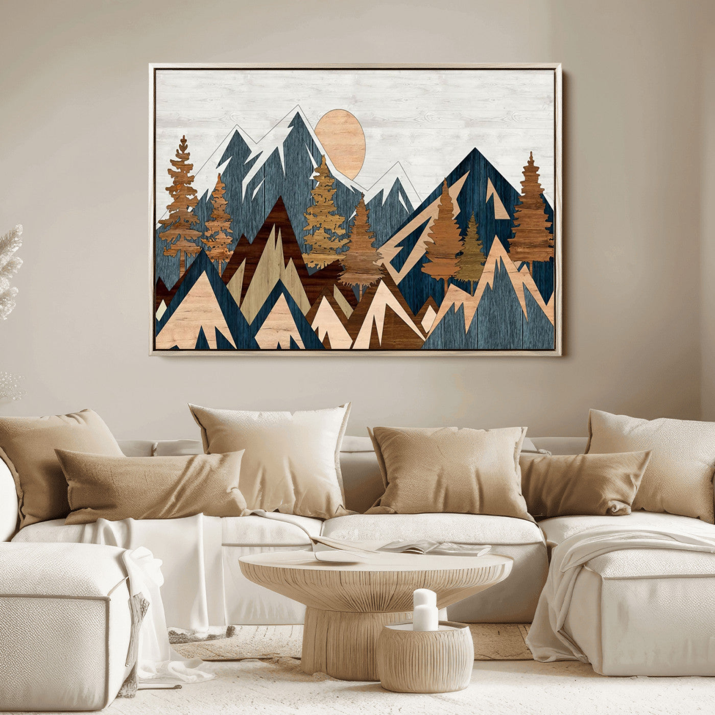 91467-MGV-FC-36X24_Natural-Abstract Wood Panel Effect Mountain Range Top Wall Art Canvas Print