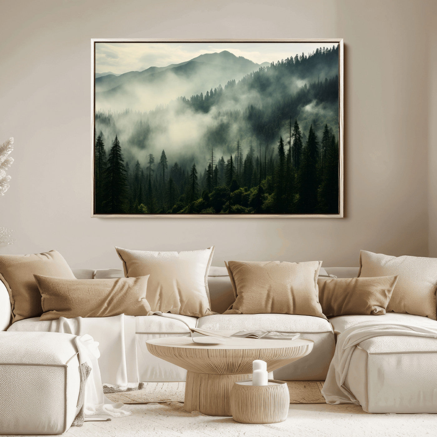 25295-MGV-CV-36X24-Captivating Misty Forest Wall Art Premium Canvas Print a Foggy and Serene Atmosphere