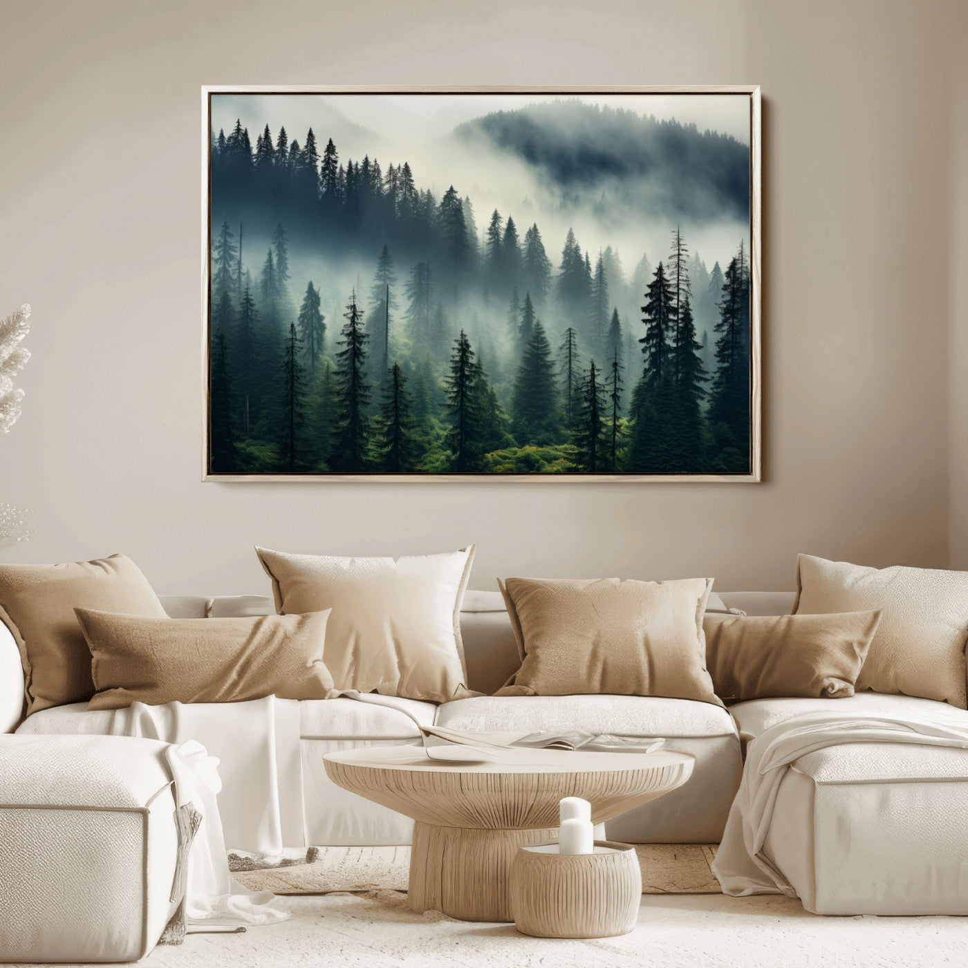48606-MGV-CV-36X24-Captivating Misty Forest Wall Art Premium Canvas Print a Foggy and Serene Atmosphere