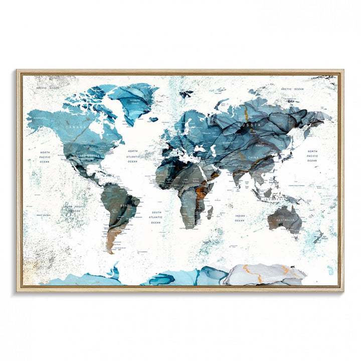 Push Pin World Map Wall Art Canvas Print adds a touch of elegance to the home decor.