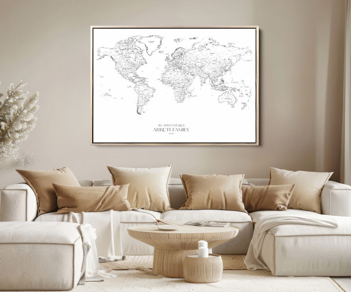 Personalized World Map Wall Art Canvas Print - Custom Push Pin Travel Map Canvas - Framed Map Print for Travel Lover Gift