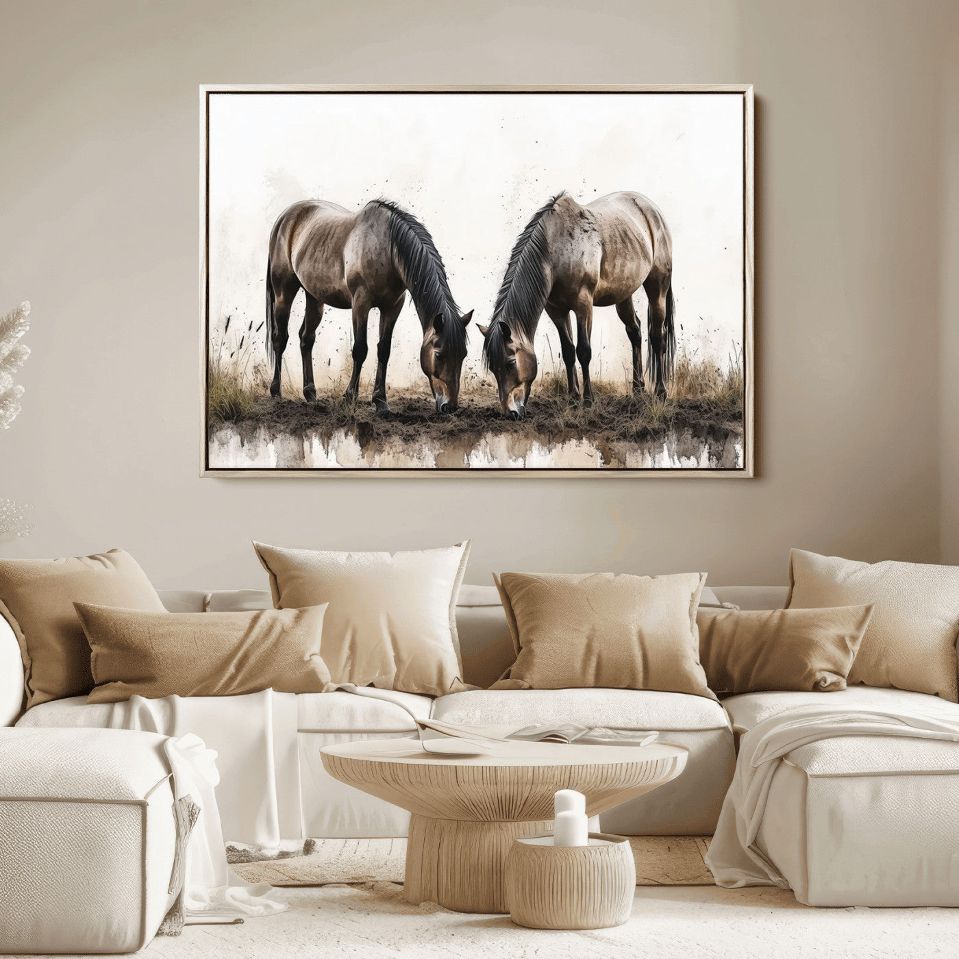 71729-MGV-FC-36X24_Natural-Chines Ink Style Horses Wall Art Canvas Print