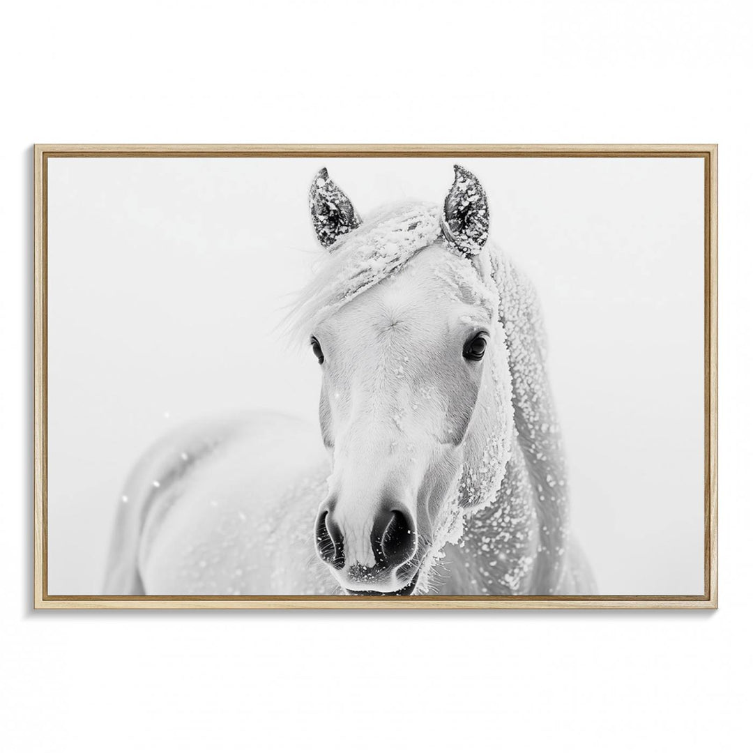 The dining room features the Majestic White Horse Wall Art, adding to its rustic charm.