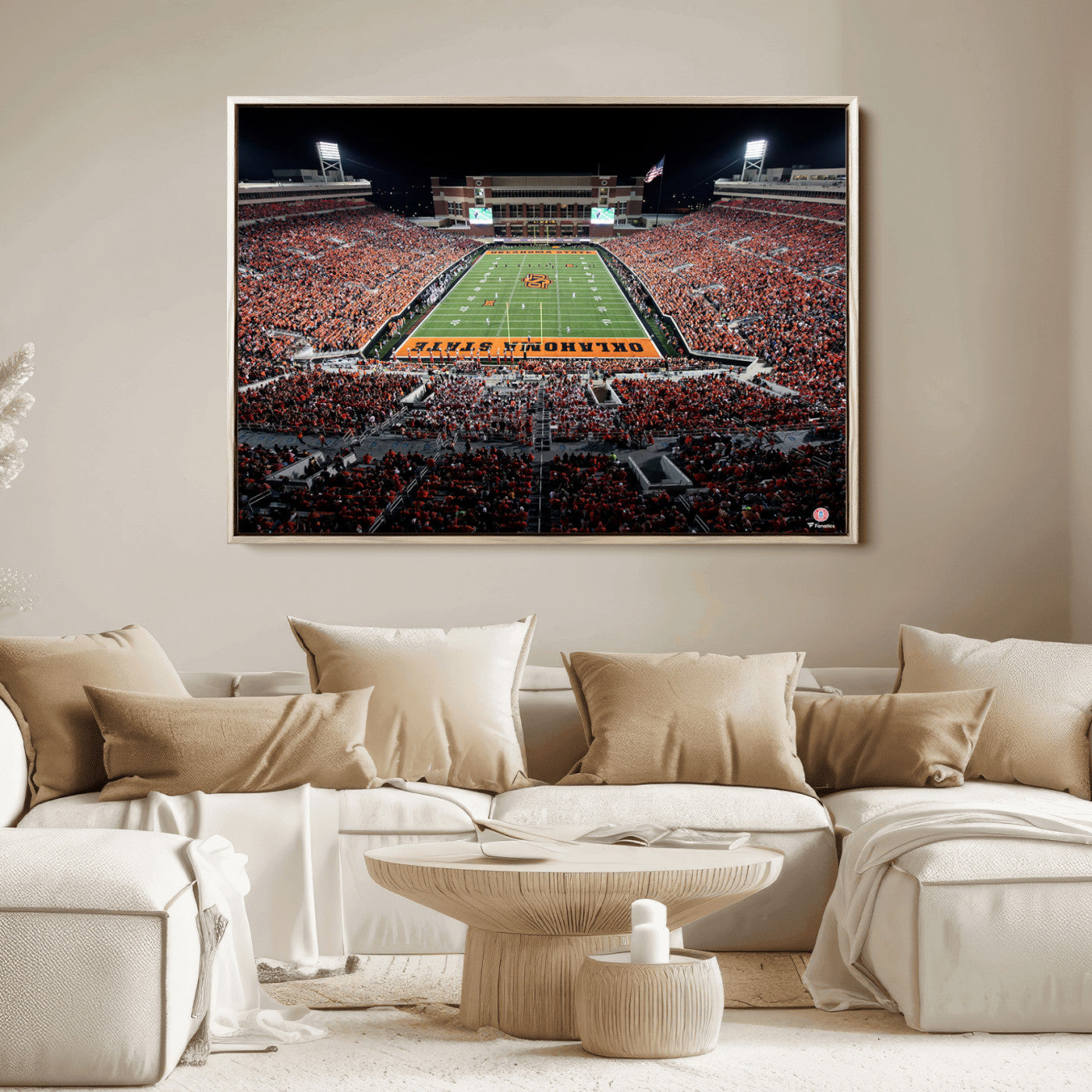 81675-MGV-FC-36X24_Natural-Oklahoma State Cowboys Football Team Print - Stillwater Boone Pickens Stadium Wall Art Canvas Print
