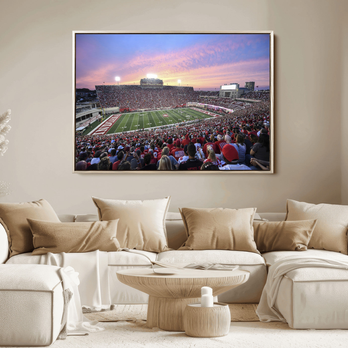 13046-MGV-FC-36X24_Natural-Indiana University Hoosiers Football Team Print - Bloomington Memorial Stadium Wall Art Canvas Print