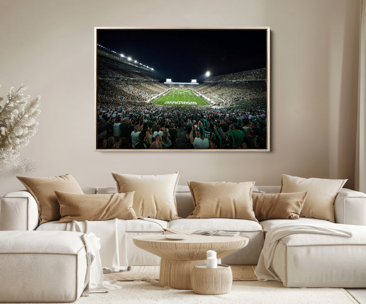 Michigan State Spartans Football Team Print - East Lansing Spartan Stadium Wall Art Canvas Print