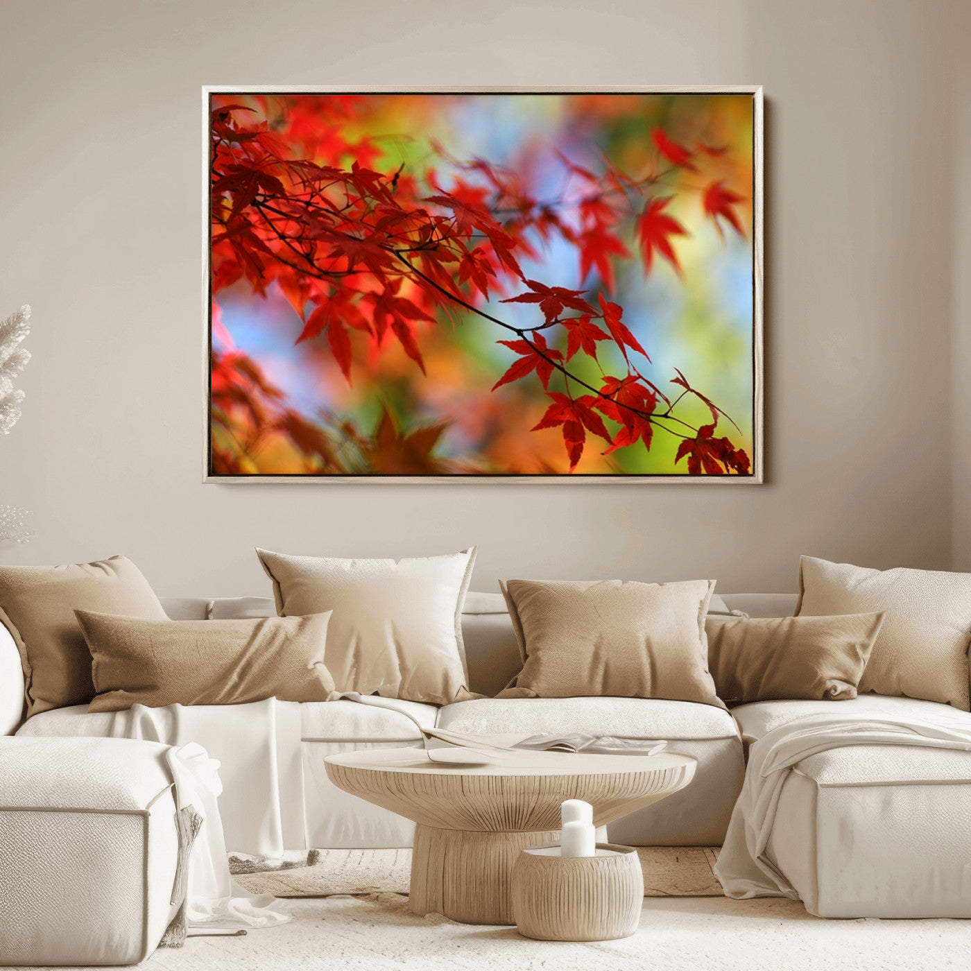 68946-MGV-FC-36X24_Natural-Red Leaves Autumn Forest Wall Art Canvas, Red Leaves Autumn Forest Canvas Print