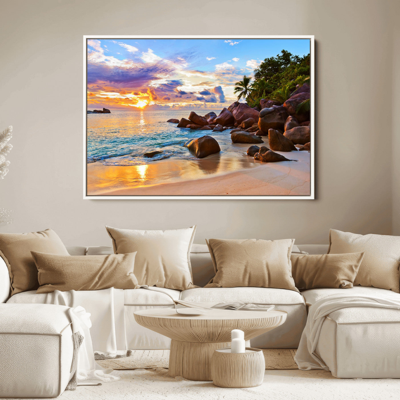 43209-MGV-FC-36X24_White-Tropical Island Beach Sunset Canvas Print