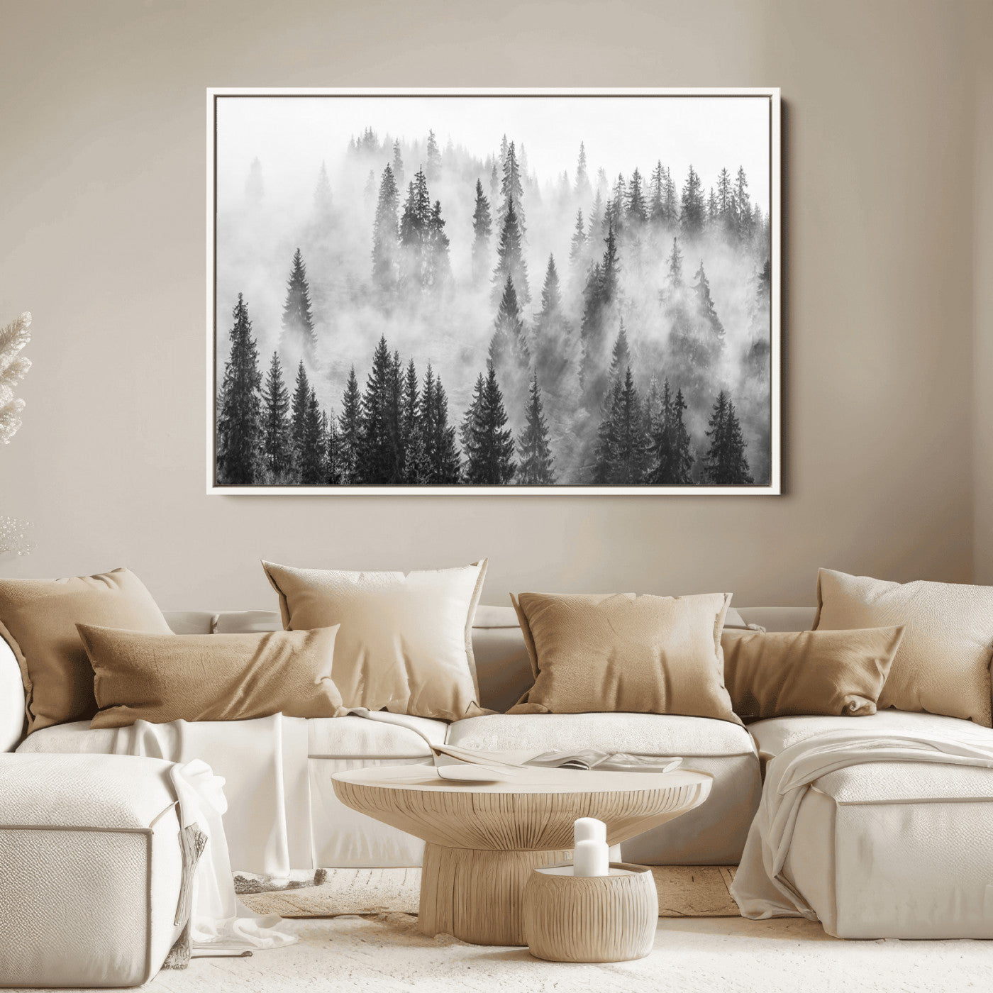 10422-MGV-CV-36X24-Forest Wall Art Print | Foggy Pine Forest Canvas Wall Art - Black and White Nature Decor for Living Room