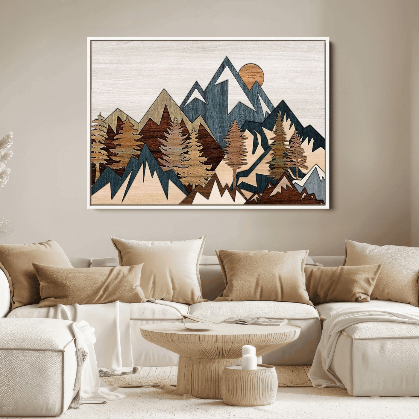 67950-MGV-FC-36X24_White-Rustic Abstract Wood Panel Effect Canvas Mountain Range Top Wood Wall Art Canvas Print