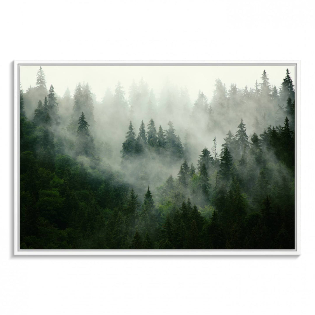 Misty Forest Mountain Wall Art | Large 3-Panel Foggy Landscape Canvas Print | Misty Forest Canvas Art | Nature Wall Art for Home | Mountain Fog Print