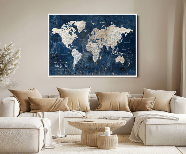 Personalized World Map Wall Art Print - Framed Custom World Map Canvas Print - Personalized World Map Wall Art, Customize Wall Art Map Print