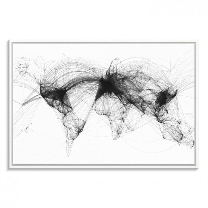 The Flight Routes Air Traffic canvas wall art, framed and ready to hang, is perfect for aviation enthusiasts.