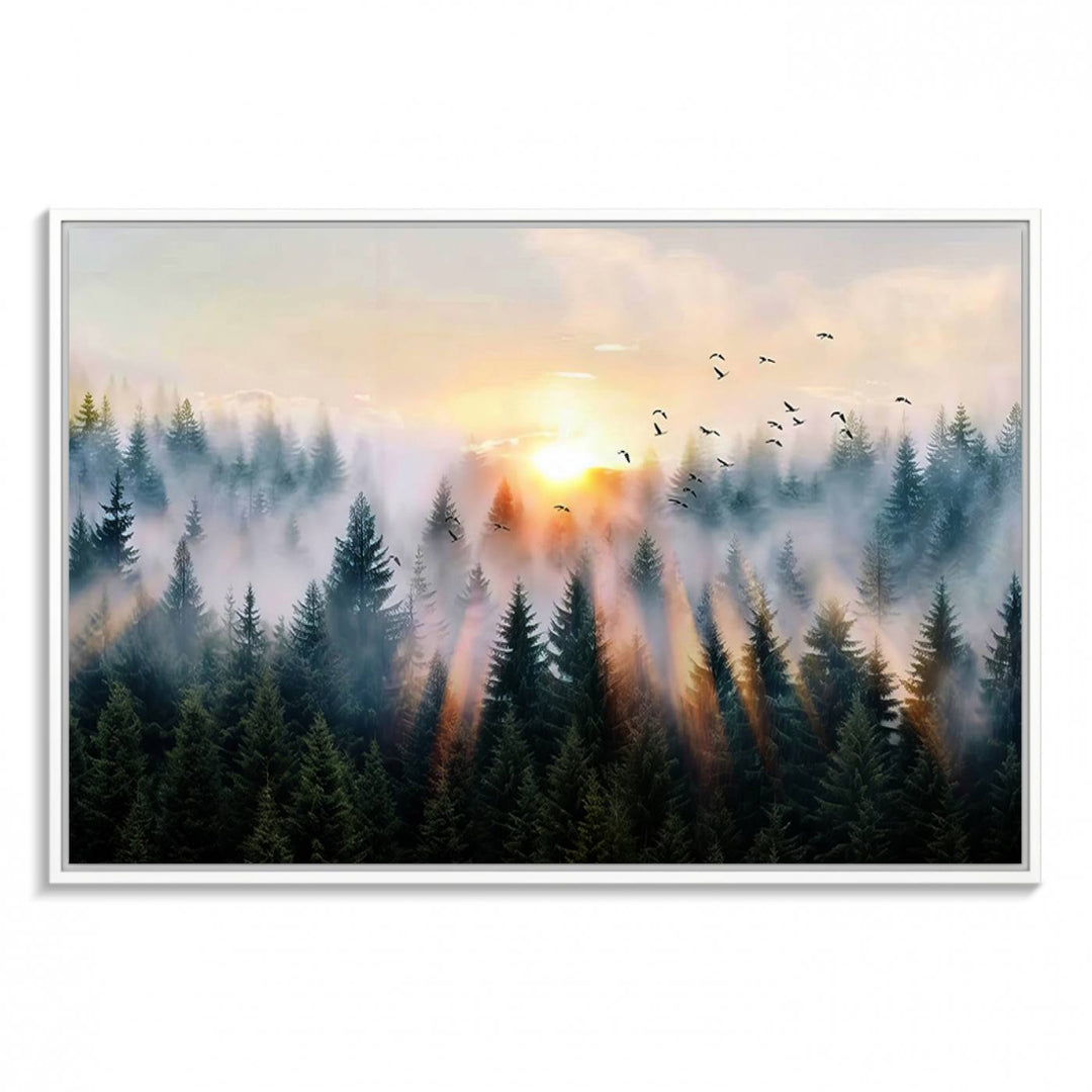Abstract Forest Wall Art - Serene Nature Canvas Print with Misty Forest Design for Modern Home or Office Decor