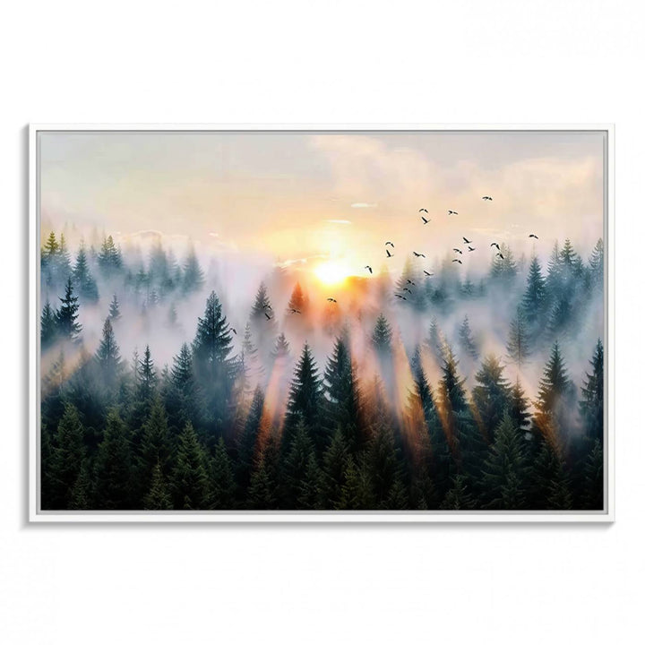 Abstract Forest Wall Art - Serene Nature Canvas Print with Misty Forest Design for Modern Home or Office Decor