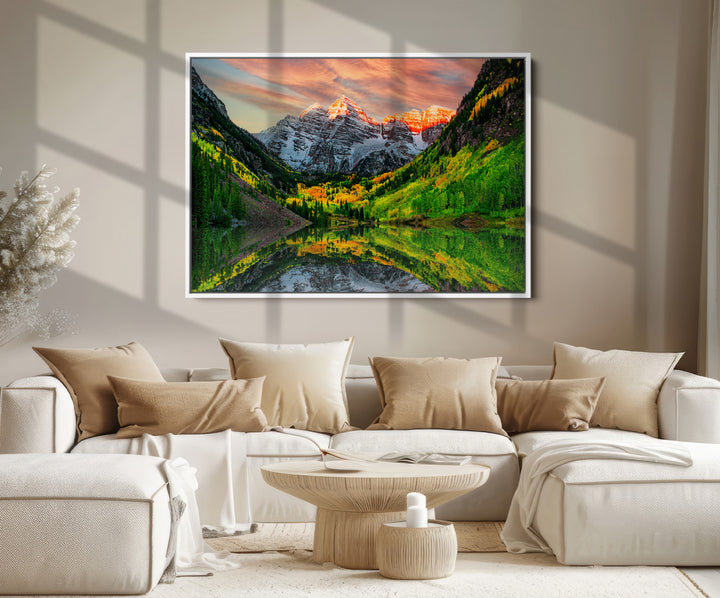 Maroon Bells Lake Wall Art Canvas Print – Majestic Colorado Mountain Landscape, Autumn Reflection, Multi-Panel Framed Artwork for Home,