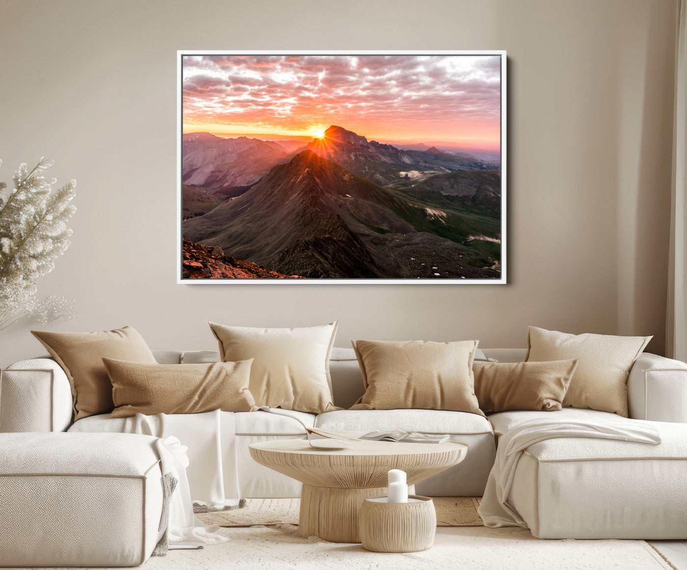 50957419-MGV-FC-36X24-Mountain Sunrise Wall Art Canvas Print, Framed Alpine Ridge Art Picture Print, Mountain Range Perfect Vibrant Rustic Decor