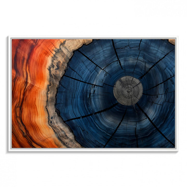 Abstract Tree Rings Canvas Print with vibrant colors—ideal farmhouse wall art for a woodland-themed home.