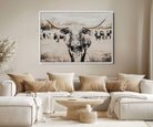 Texas Longhorn Wall Art Canvas Print, Framed Speckled Cow Art Picture Print, Horned Cattle Perfect Rustic Western Decor Artwork
