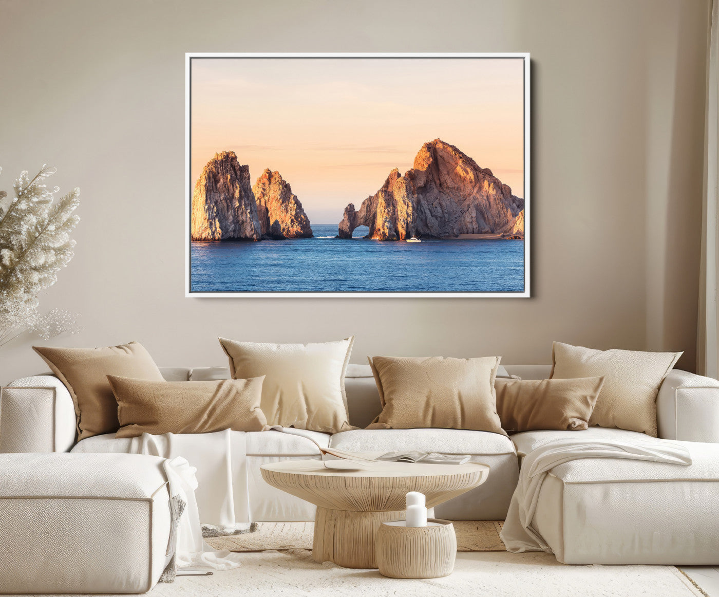 72996116-MGV-FC-36X24-El Arco Wall Art Canvas Print, Framed Cabo Rocks Art Picture Print, Ocean Arch Perfect Golden Coastal Landmark Decor, The Arch Canvas Print