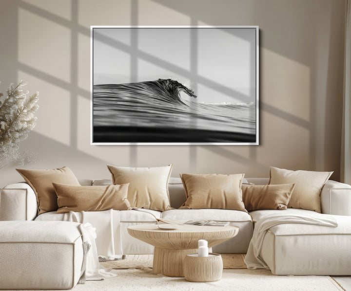 Black Wave Wall Art Canvas Print, Abstract Surf Print, Framed Minimalist Ocean Art Print, Large Black Water Printing Minimalist