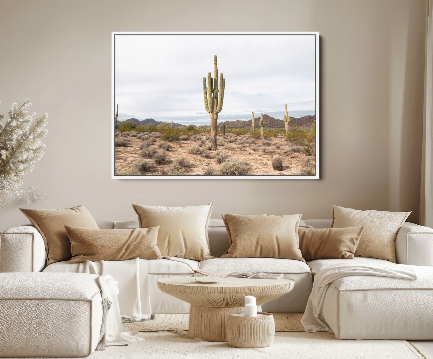 96147924-MGV-FC-36X24-Saguaro Cactus Wall Art Canvas Print – Framed Desert Landscape Minimalist Boho Nature Artwork for Home Office