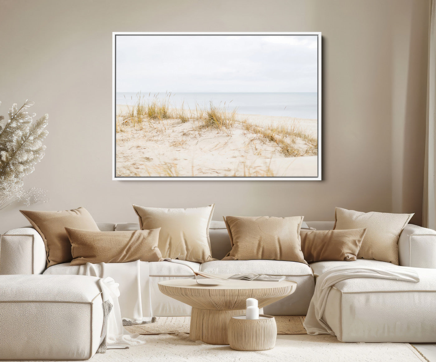 13146857-MGV-FC-36X24-Beach Dunes Wall Art Canvas Print – Framed Serene Coastal Grass and Sand Scene Artwork for Home, Office, Living Room