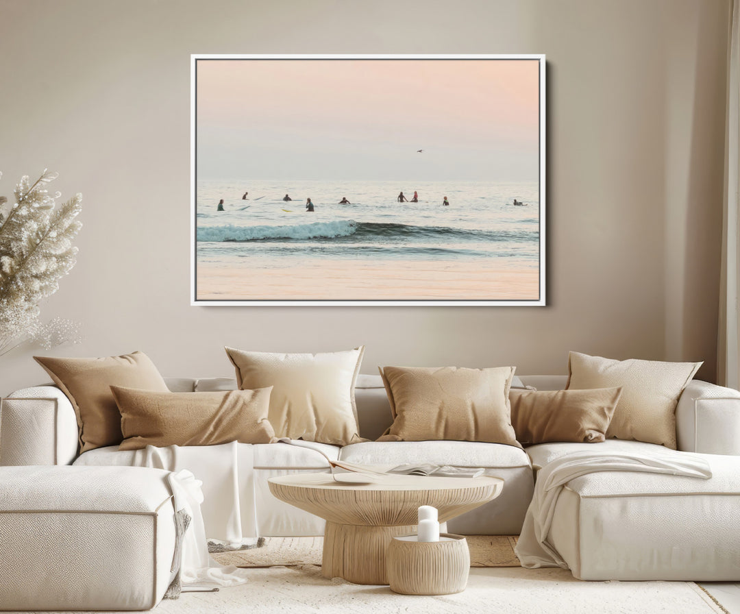 Pastel Ocean Wall Art Canvas Print, Framed Soft Sunset Art Picture Print, Calm Sea Perfect minimalist Decor