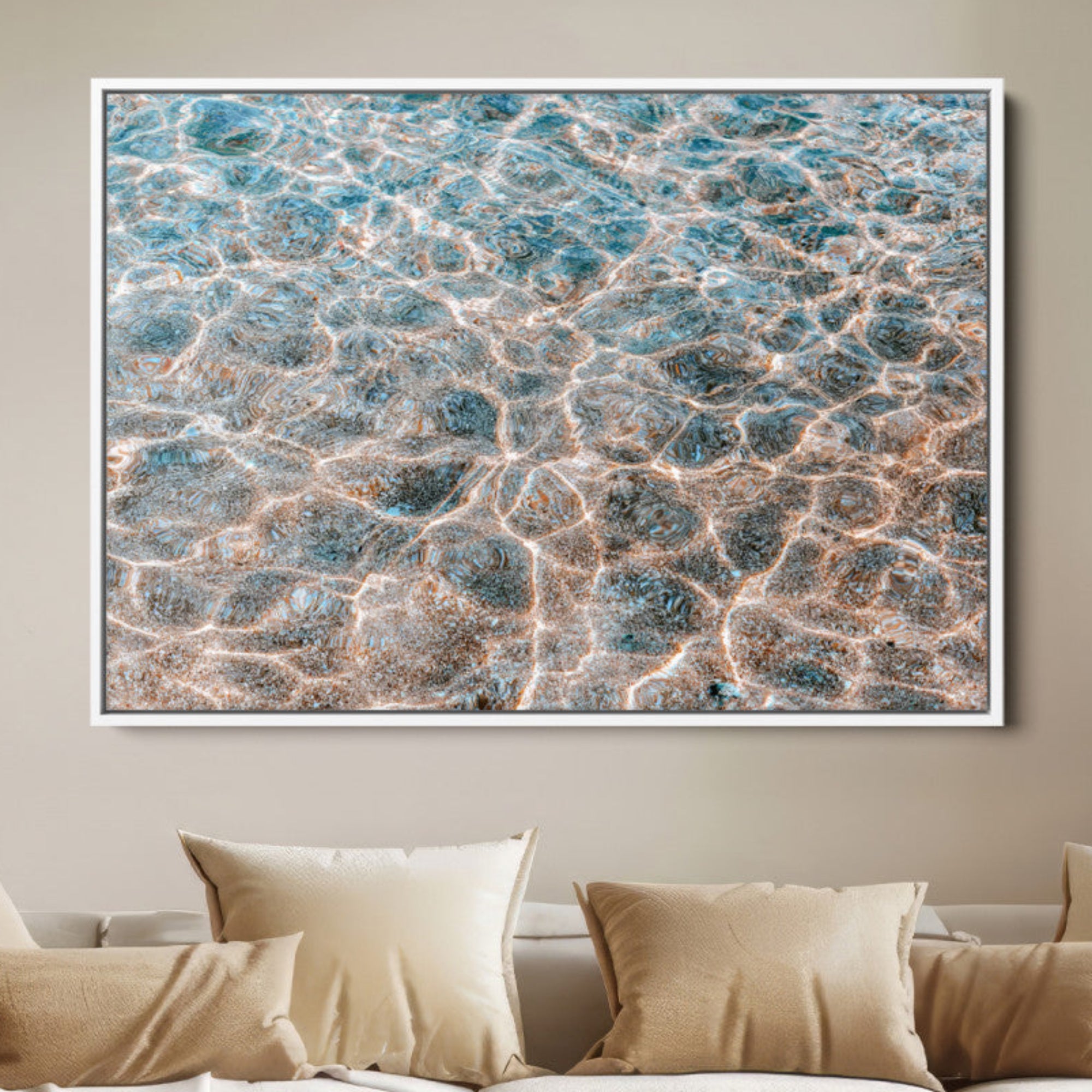 26580287-MGV-FC-36X24-Clear Water Wall Art Canvas Print, Framed Sunlit Ripples Art Picture Print, Ocean Texture Perfect