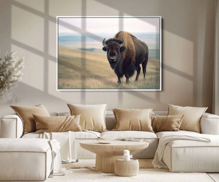 Bison Wall Art Canvas Print, Buffalo Canvas Print Print, Framed American Bison Decor Art Print, Large Frontier Style Printing Perfect