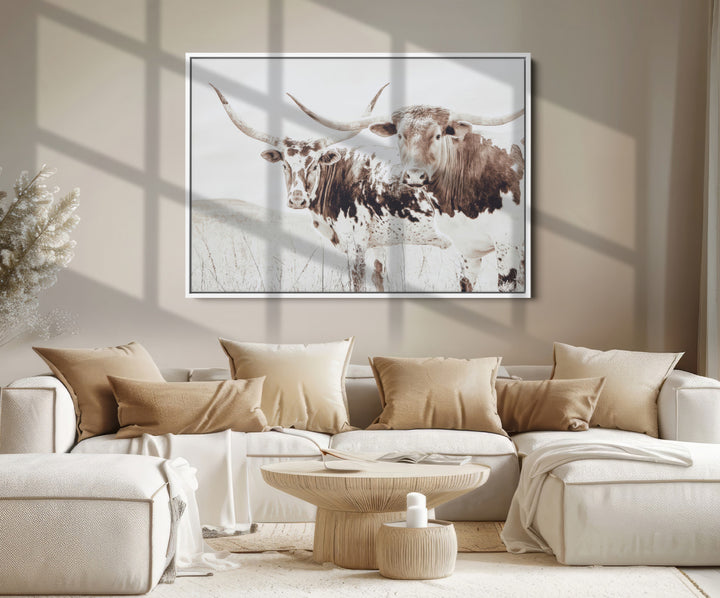 Longhorn Wall Art Canvas Print, Longhorn Wall Art Wall Art Canvas Print, Western Cow Canvas Print, Framed Rustic Farm Decor Art Print,