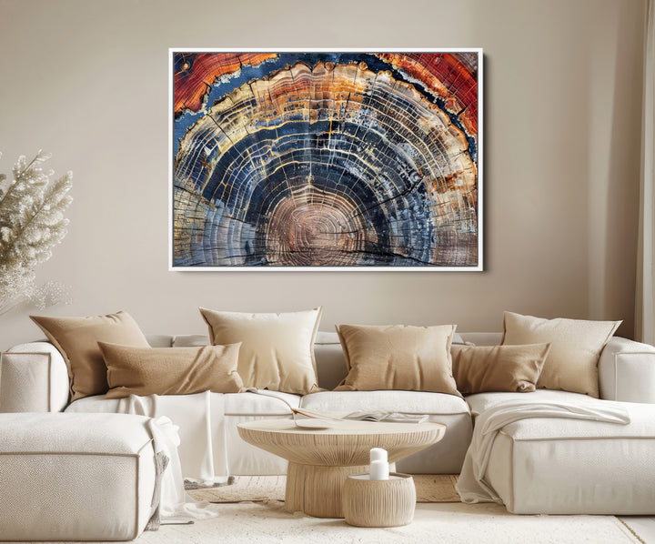 Tree Rings Canvas Wall Art Print, Framed Wood Texture Art Picture Print, Petrified Wood Perfect Modern Rustic Decor Artwork