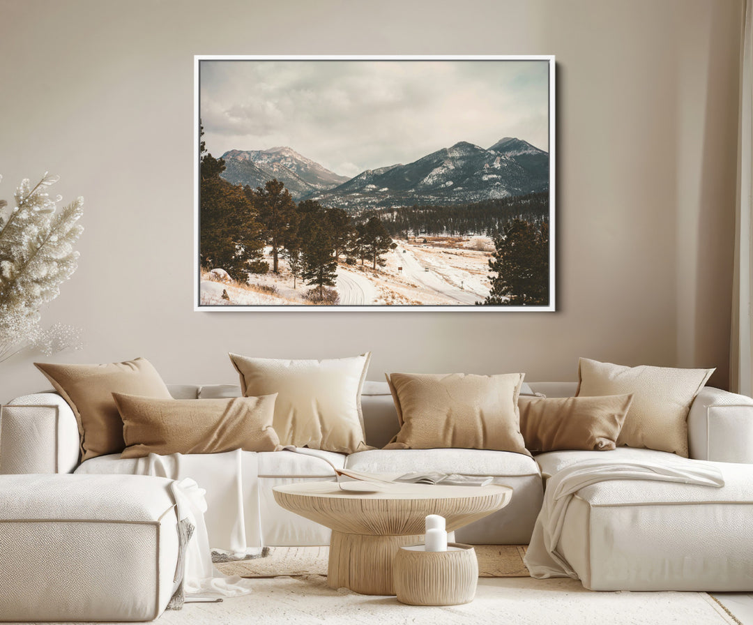Mountain Landscape Wall Art Canvas Print, Framed Snowy Peaks Art Picture Print, Alpine Aesthetic Perfect Rustic Winter Decor Artwork