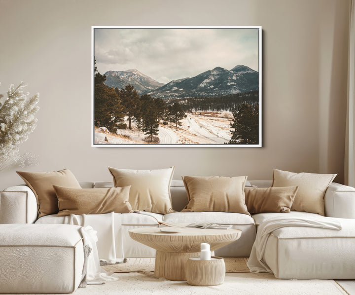 Mountain Landscape Wall Art Canvas Print, Framed Snowy Peaks Art Picture Print, Alpine Aesthetic Perfect Rustic Winter Decor Artwork