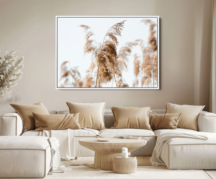 Pampas Grass Wall Art Canvas Print, Framed Neutral Tones Art Picture Print, Minimalist Nature Perfect Boho Decor Artwork