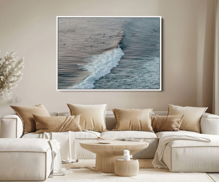 Ocean Waves Wall Art Canvas Print, Framed Coastal Serenity Art Picture Print, Surf Perfect Coastal Decor Artwork