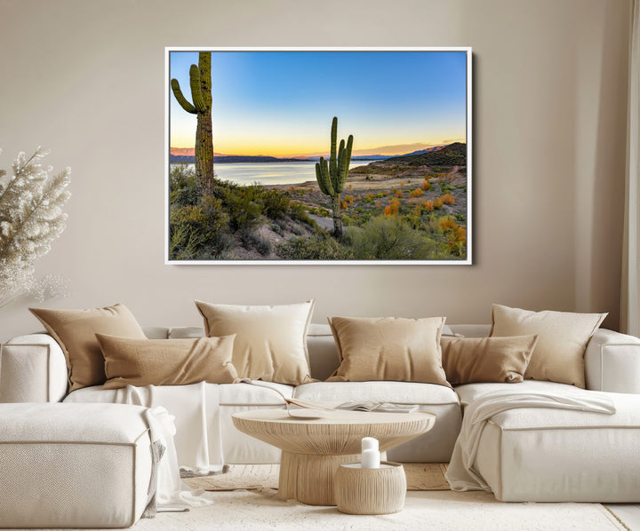 Saguaro Cactus Wall Art Canvas Print, Framed Desert Sunset Art Picture Print, Southwestern Perfect Southwestern Decor Artwork