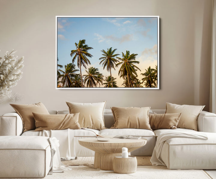 Palms Wall Art Canvas Print, Framed Tropical Art Picture Print, Coastal Perfect Coastal Decor Artwork