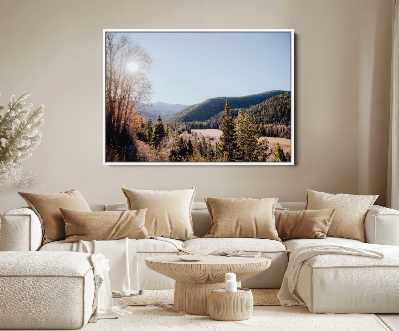 52941305-MGV-FC-36X24-Rustic Landscape Wall Art Canvas Print – Serene Valley Scene Pine Tree Horizon Nature Artwork for Home Office