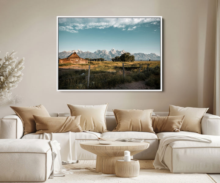 Rustic Farmhouse Wall Art Canvas Print, Framed Mountain Cabin Art Picture Print, Western Landscape Perfect Rustic Farmhouse Decor Artwork