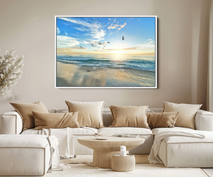 Minimalist Seaside Morning Glow Art Canvas Print, Golden Reflections Perfect Coastal Minimalist Decor Artwork